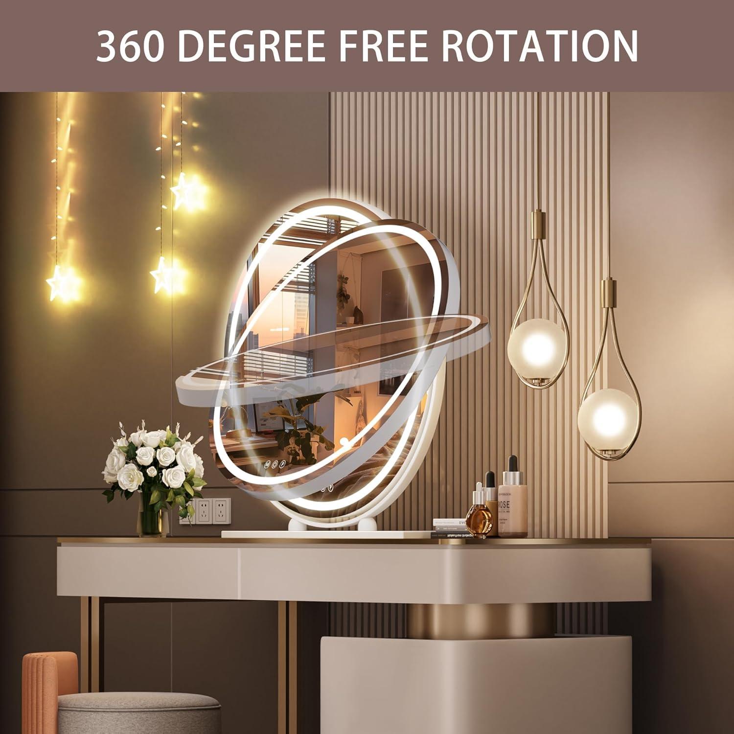 imageHasipu Vanity Mirror with Lights 236quot LED Large Makeup Mirror Lighted Makeup Mirror with Lights Smart Touch Control 3 Colors Dimmable Round Mirror 360Rotation WhiteWhite