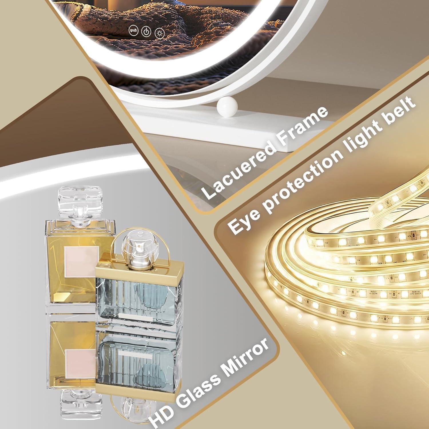 imageHasipu Vanity Mirror with Lights 236quot LED Large Makeup Mirror Lighted Makeup Mirror with Lights Smart Touch Control 3 Colors Dimmable Round Mirror 360Rotation WhiteWhite