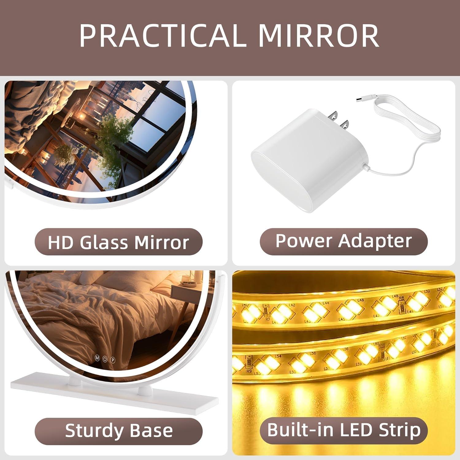 imageHasipu Vanity Mirror with Lights 236quot LED Large Makeup Mirror Lighted Makeup Mirror with Lights Smart Touch Control 3 Colors Dimmable Round Mirror 360Rotation WhiteWhite