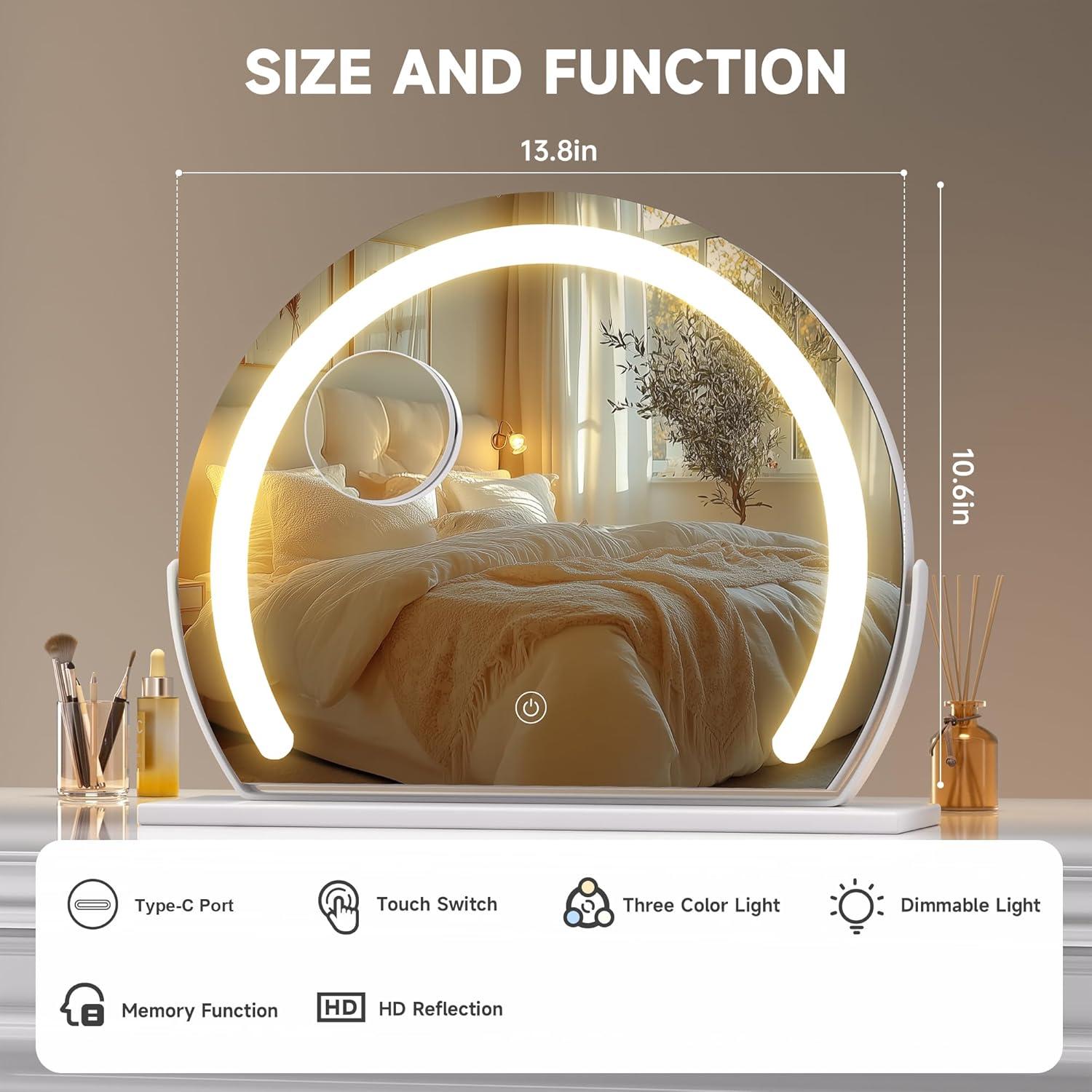 imageHasipu Vanity Mirror with Lights 24quot x 22quot LED Makeup Mirror Lighted Makeup Mirror with Lights Smart Touch Control 3 Colors Dimmable Mirror WhiteWhite