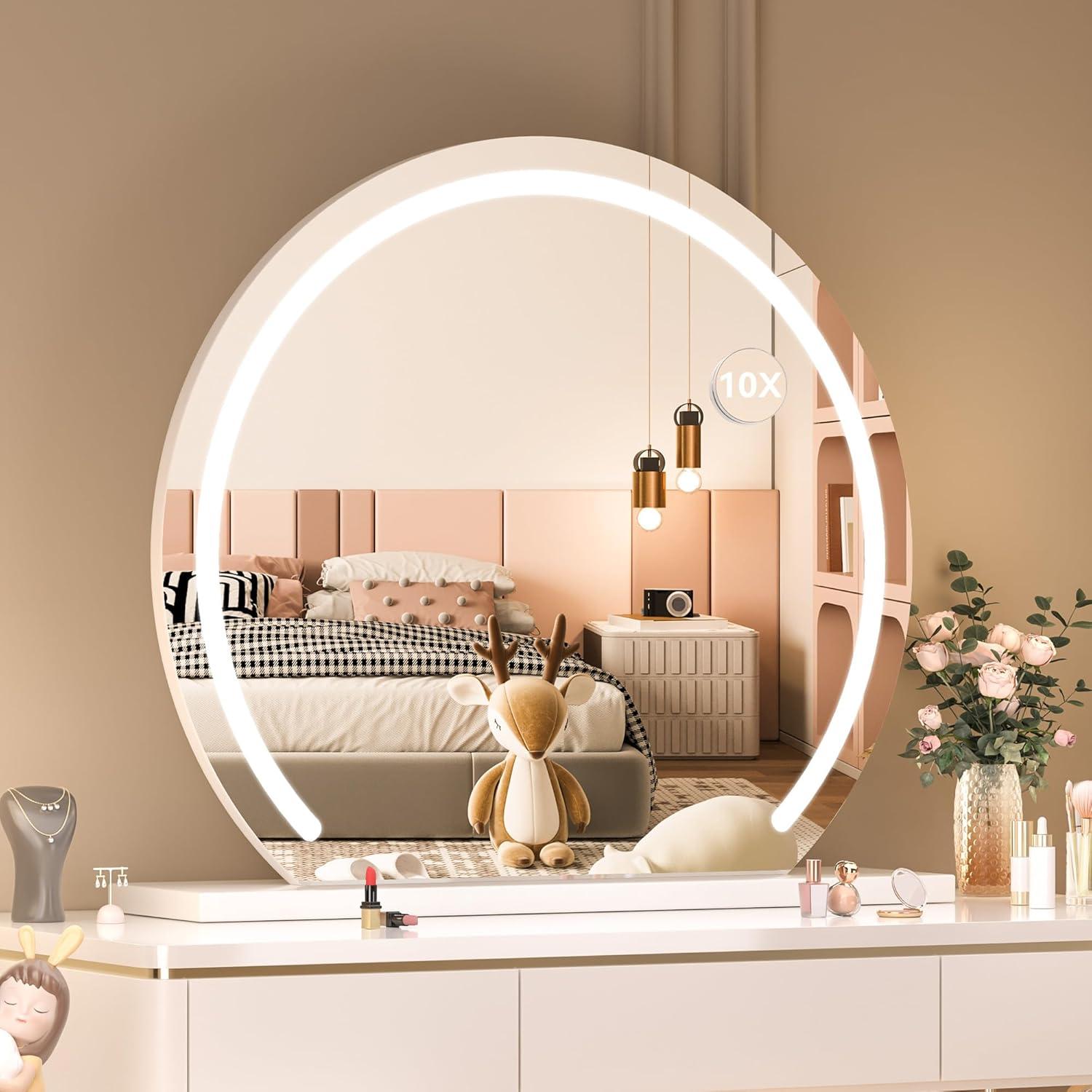 imageHasipu Vanity Mirror with Lights 24quot x 22quot LED Makeup Mirror Lighted Makeup Mirror with Lights Smart Touch Control 3 Colors Dimmable Mirror WhiteWhite