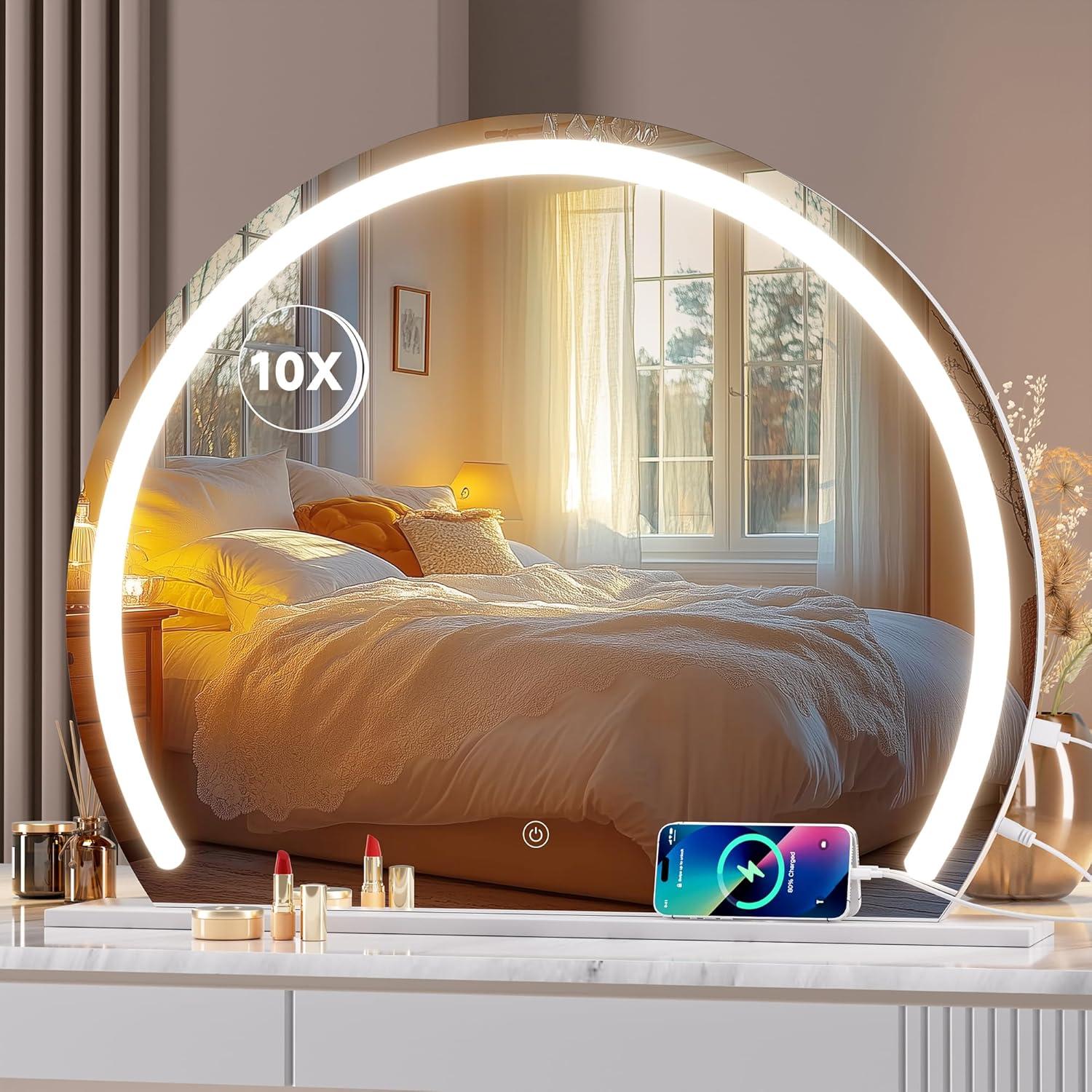 imageHasipu Vanity Mirror with Lights 24quot x 22quot LED Makeup Mirror Lighted Makeup Mirror with Lights Smart Touch Control 3 Colors Dimmable Mirror WhiteWhite