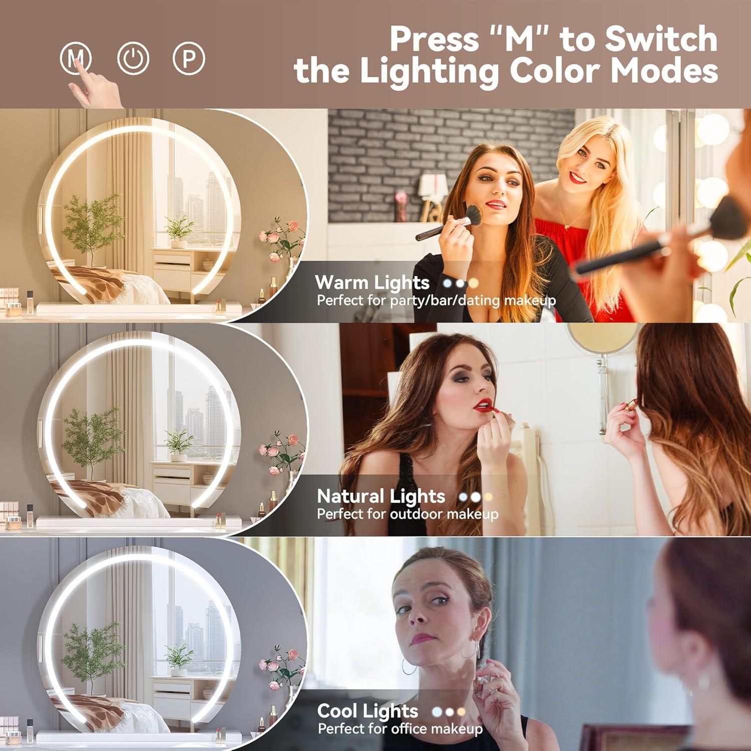 imageHasipu Vanity Mirror with Lights 24quot x 22quot LED Makeup Mirror Lighted Makeup Mirror with Lights Smart Touch Control 3 Colors Dimmable Mirror WhiteWhite