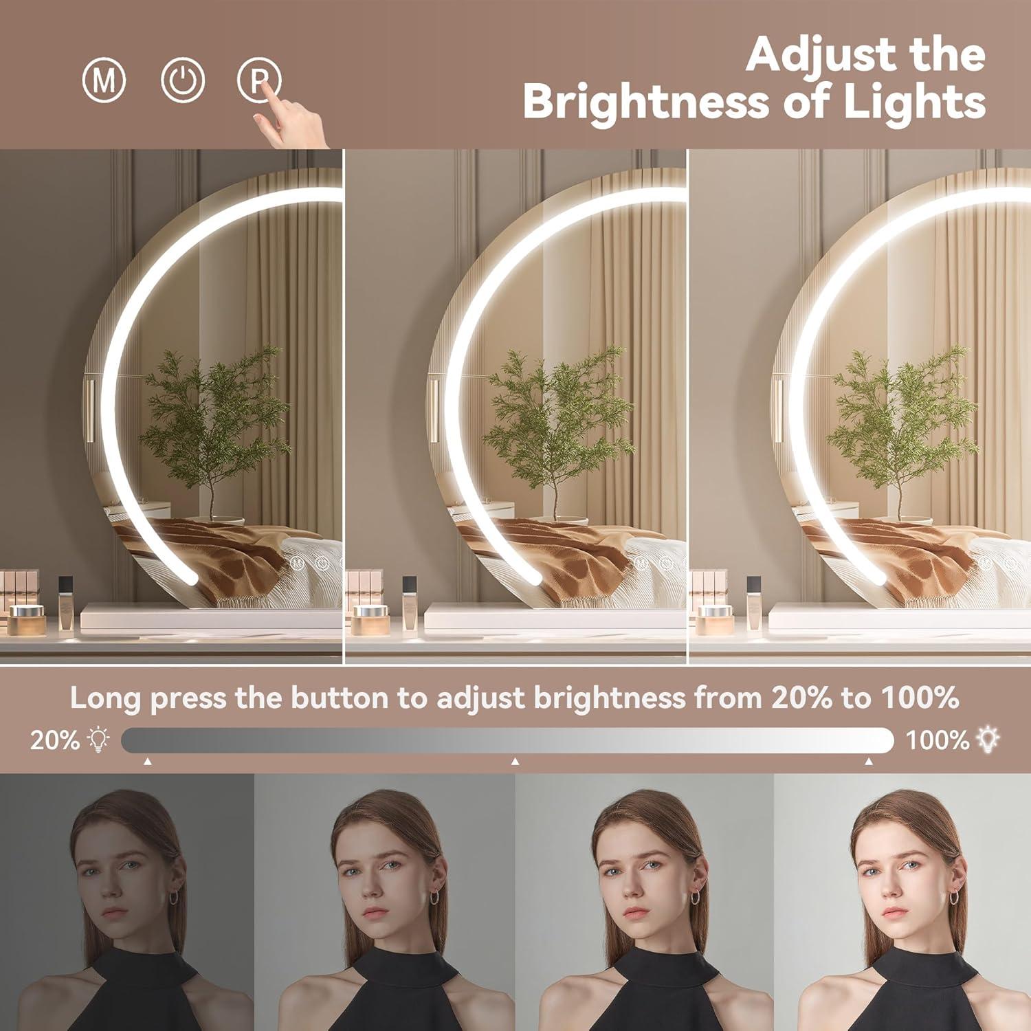 imageHasipu Vanity Mirror with Lights 24quot x 22quot LED Makeup Mirror Lighted Makeup Mirror with Lights Smart Touch Control 3 Colors Dimmable Mirror WhiteWhite