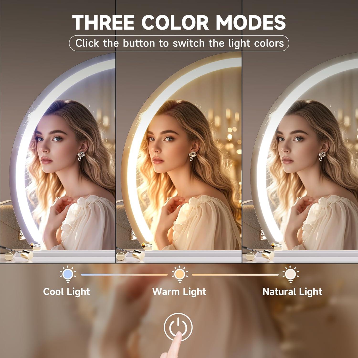 imageHasipu Vanity Mirror with Lights 24quot x 22quot LED Makeup Mirror Lighted Makeup Mirror with Lights Smart Touch Control 3 Colors Dimmable Mirror WhiteWhite