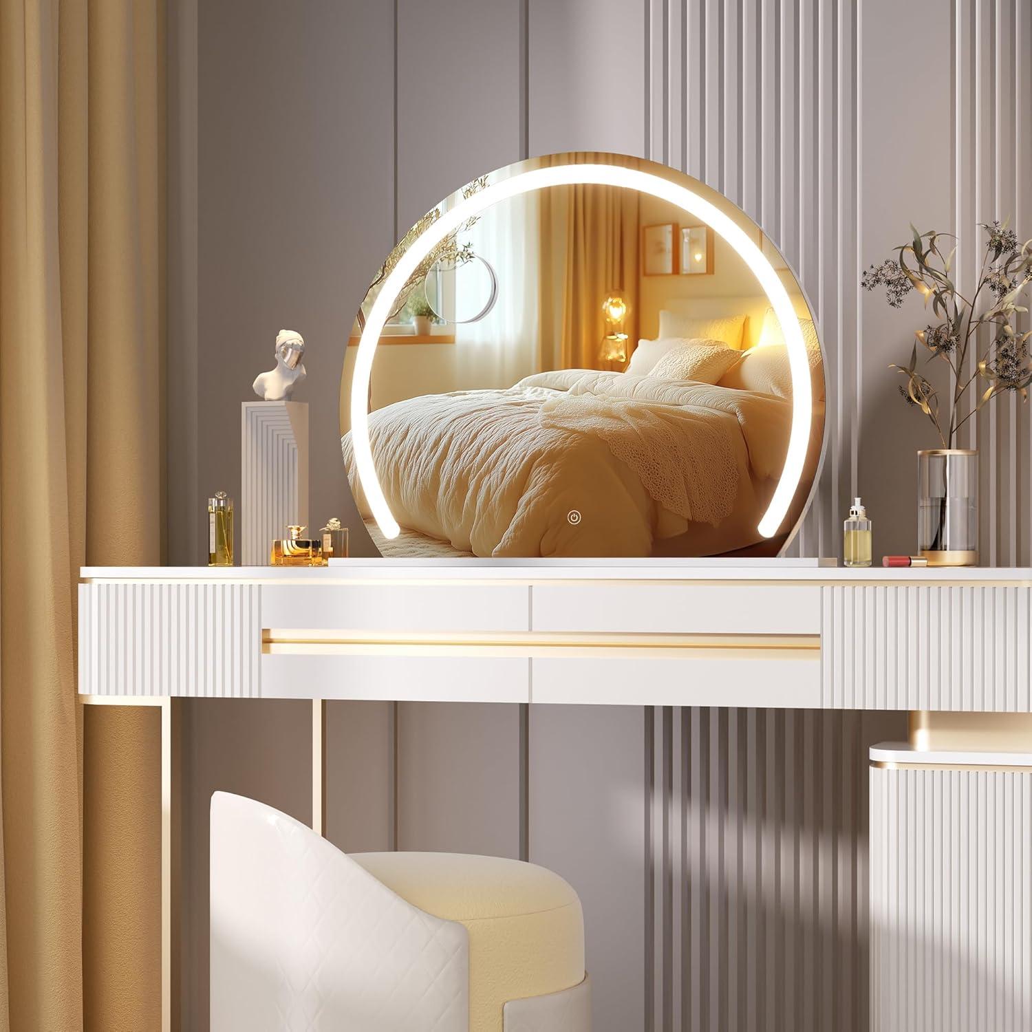 imageHasipu Vanity Mirror with Lights 24quot x 22quot LED Makeup Mirror Lighted Makeup Mirror with Lights Smart Touch Control 3 Colors Dimmable Mirror WhiteWhite