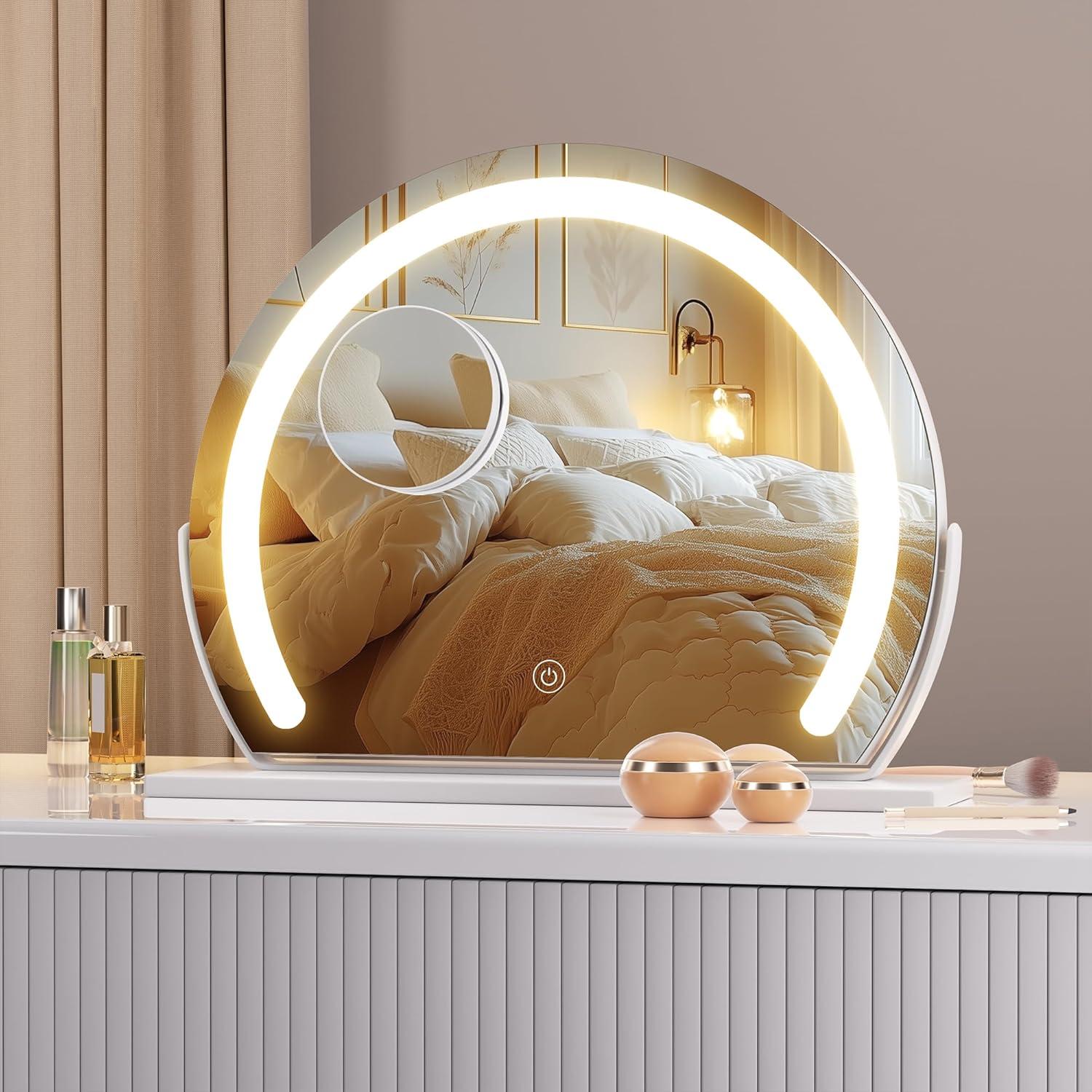 imageHasipu Vanity Mirror with Lights 24quot x 22quot LED Makeup Mirror Lighted Makeup Mirror with Lights Smart Touch Control 3 Colors Dimmable Mirror WhiteWhite