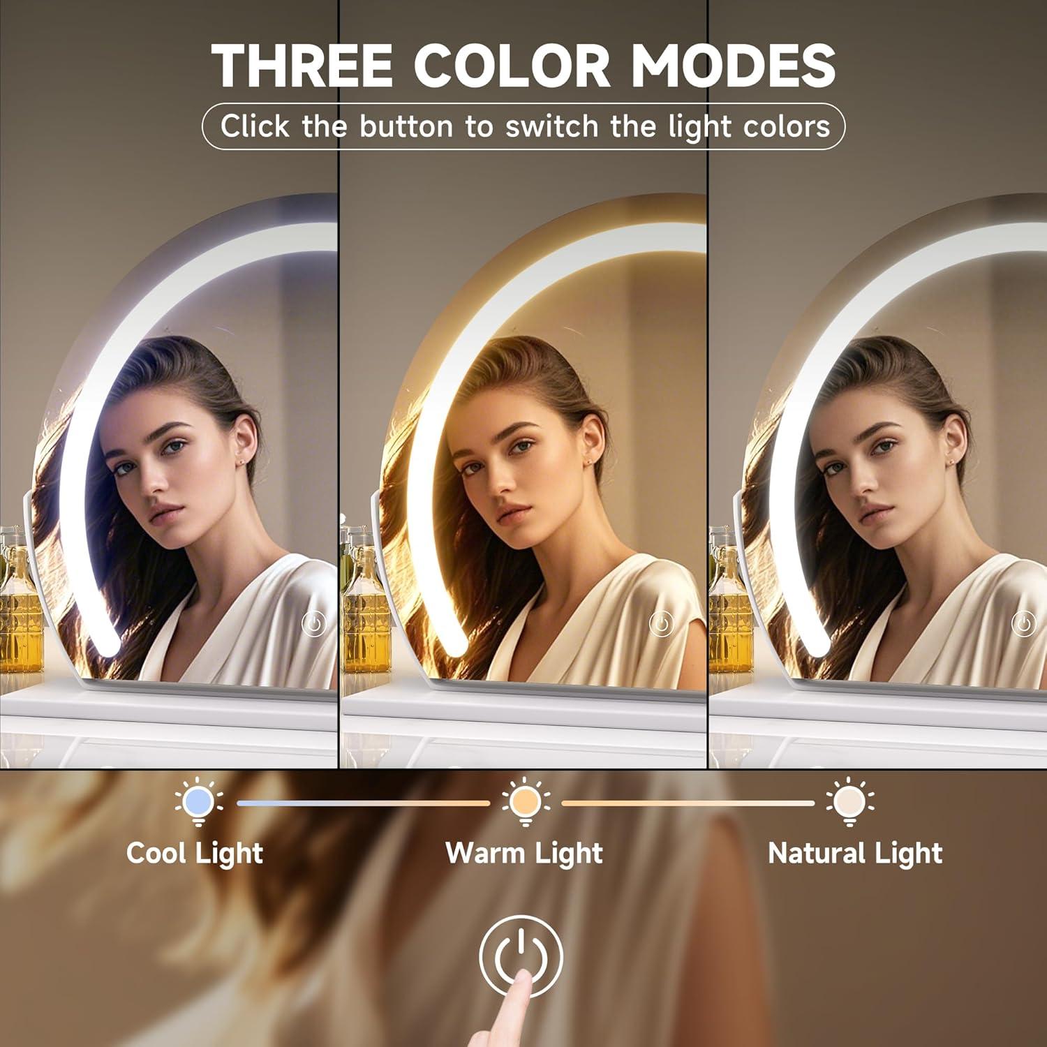 imageHasipu Vanity Mirror with Lights 24quot x 22quot LED Makeup Mirror Lighted Makeup Mirror with Lights Smart Touch Control 3 Colors Dimmable Mirror WhiteWhite