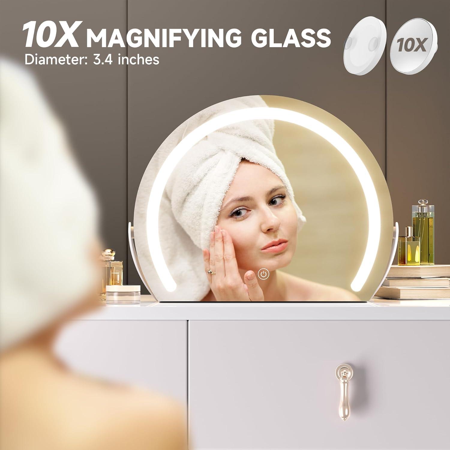 imageHasipu Vanity Mirror with Lights 24quot x 22quot LED Makeup Mirror Lighted Makeup Mirror with Lights Smart Touch Control 3 Colors Dimmable Mirror WhiteWhite