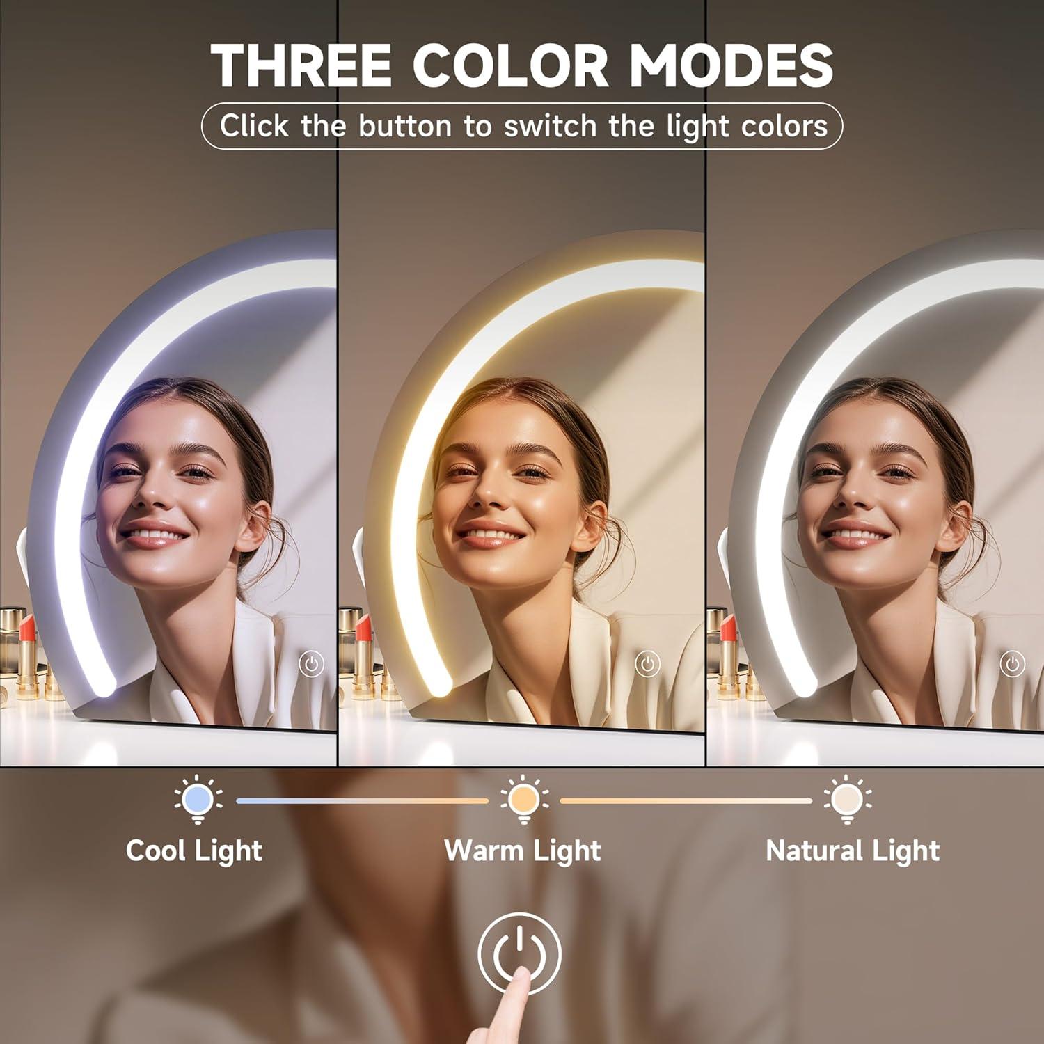 imageHasipu Vanity Mirror with Lights 24quot x 22quot LED Makeup Mirror Lighted Makeup Mirror with Lights Smart Touch Control 3 Colors Dimmable Mirror WhiteWhite