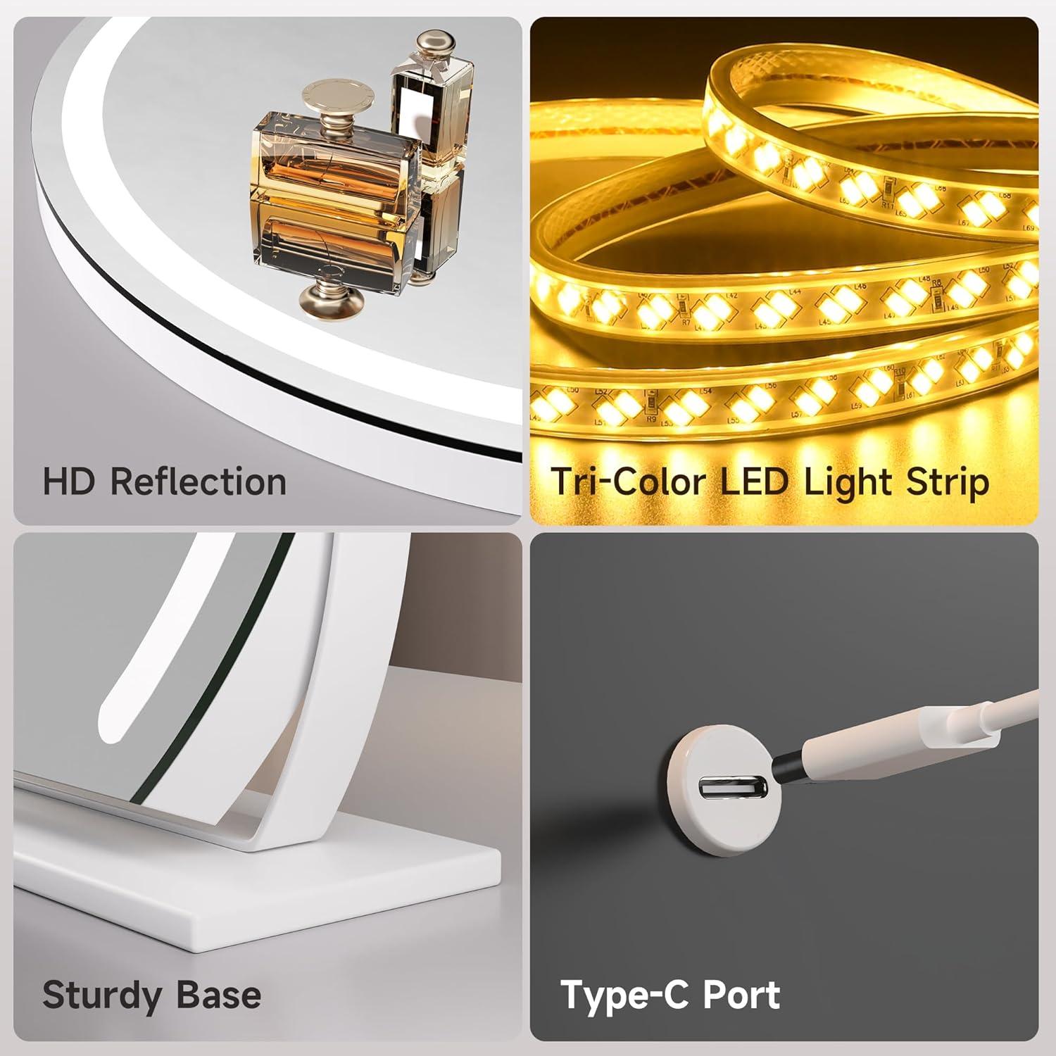 imageHasipu Vanity Mirror with Lights 24quot x 22quot LED Makeup Mirror Lighted Makeup Mirror with Lights Smart Touch Control 3 Colors Dimmable Mirror WhiteWhite