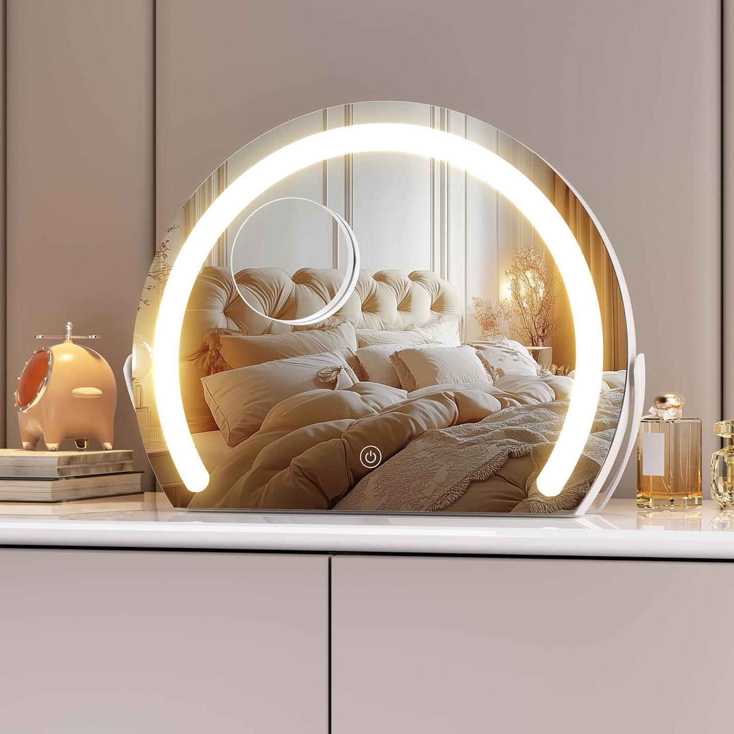 imageHasipu Vanity Mirror with Lights 24quot x 22quot LED Makeup Mirror Lighted Makeup Mirror with Lights Smart Touch Control 3 Colors Dimmable Mirror WhiteWhite