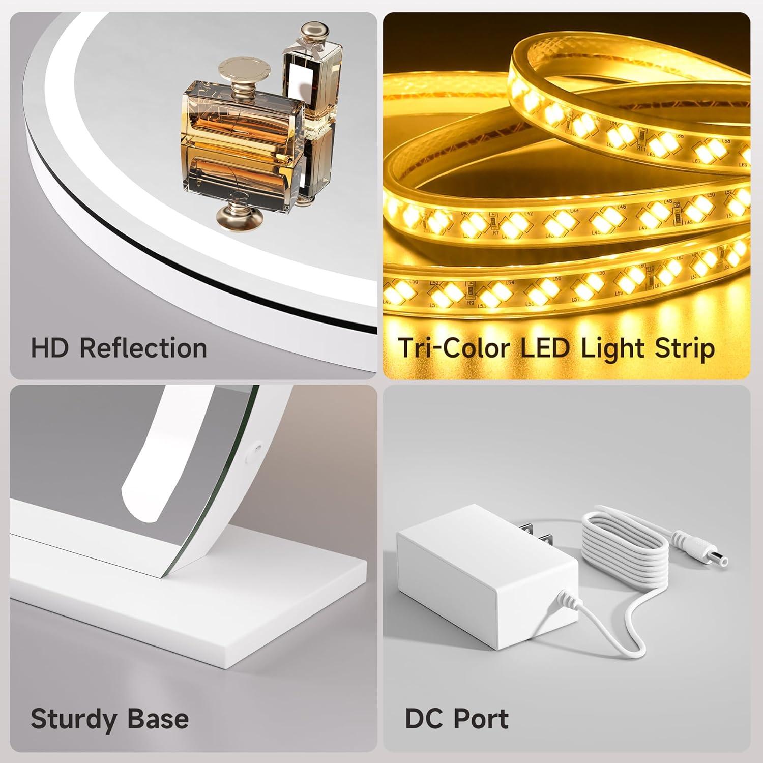 imageHasipu Vanity Mirror with Lights 24quot x 22quot LED Makeup Mirror Lighted Makeup Mirror with Lights Smart Touch Control 3 Colors Dimmable Mirror WhiteWhite