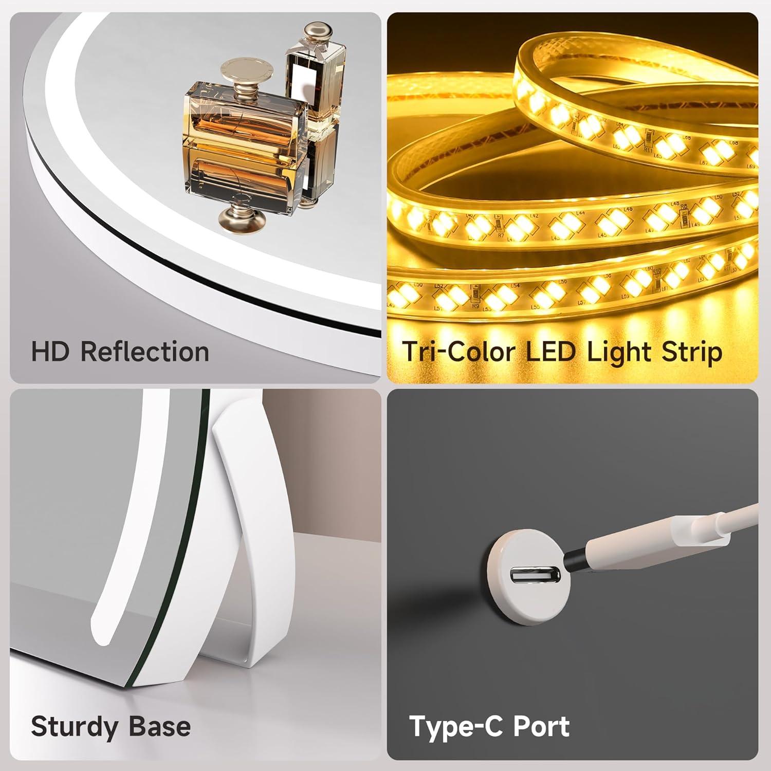 imageHasipu Vanity Mirror with Lights 24quot x 22quot LED Makeup Mirror Lighted Makeup Mirror with Lights Smart Touch Control 3 Colors Dimmable Mirror WhiteWhite