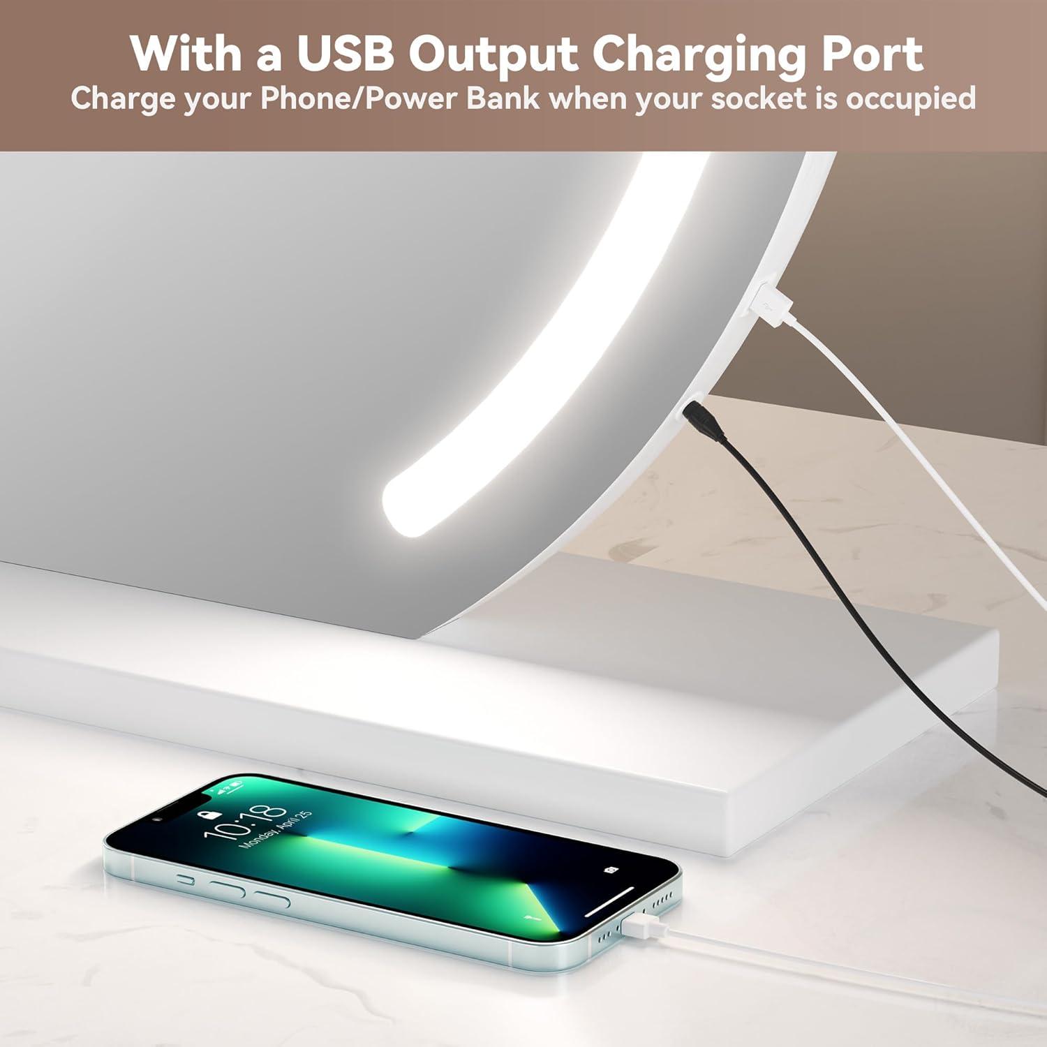 imageHasipu Vanity Mirror with Lights 24quot x 22quot LED Makeup Mirror Lighted Makeup Mirror with Lights Smart Touch Control 3 Colors Dimmable Mirror WhiteWhite