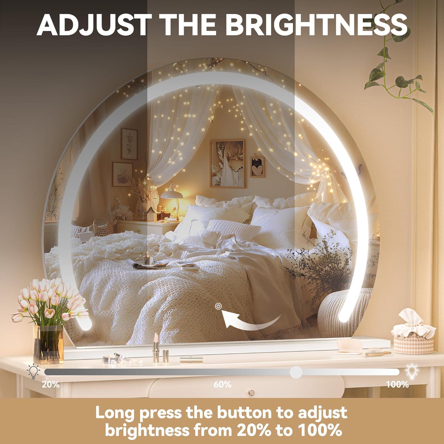 imageHasipu Vanity Mirror with Lights 40quot x 30quot LED Makeup Mirror Lighted Makeup Mirror with Lights Smart Touch Control 3 Colors Dimmable Mirror White