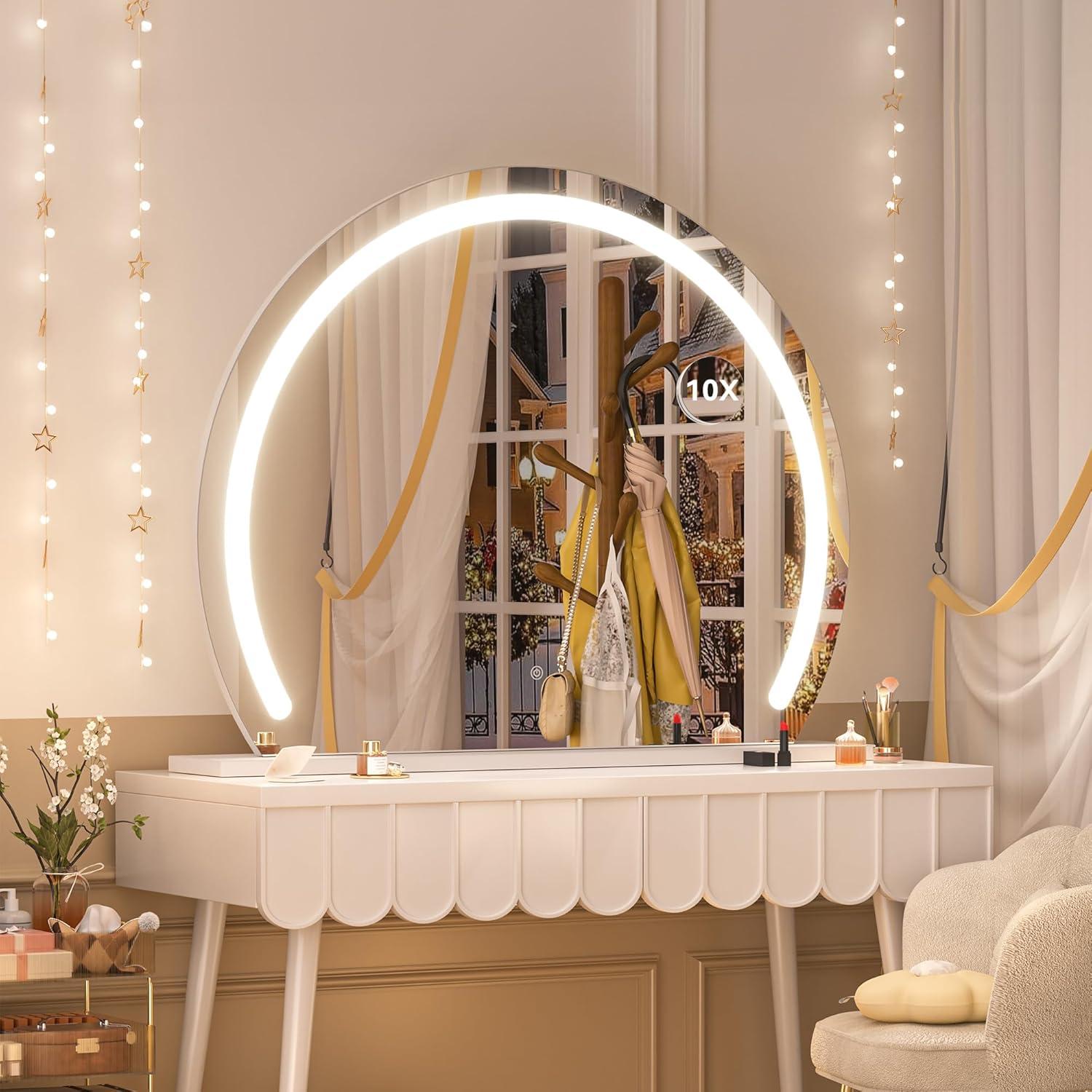 imageHasipu Vanity Mirror with Lights 40quot x 30quot LED Makeup Mirror Lighted Makeup Mirror with Lights Smart Touch Control 3 Colors Dimmable Mirror White