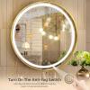 imageHasipu Black Bathroom Over Sink Mirror 41x21 Inch Rounded Rectangle Vanity Mirror Metal Framed Wall Mirrors AntiRust Surface Mount Hangs Horizontal or VerticalGold Led