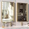 imageHasipu Black Bathroom Over Sink Mirror 41x21 Inch Rounded Rectangle Vanity Mirror Metal Framed Wall Mirrors AntiRust Surface Mount Hangs Horizontal or VerticalGold
