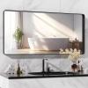 imageHasipu Black Bathroom Over Sink Mirror 41x21 Inch Rounded Rectangle Vanity Mirror Metal Framed Wall Mirrors AntiRust Surface Mount Hangs Horizontal or VerticalBlack