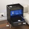 imageHasipu Black Tall Smart Nightstand with Charging Station and Drawer for BedroomLED Bedside End Table with Storage