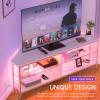 imageHasipu Corner TV Stand for 55 Inch TV Corner TV Stand with LED Lights and Power Outlet Corner Entertainment Center with 4 Open Storage Spaces and Adjustable Glass Shelves White