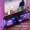 imageHasipu Corner TV Stand for 55 Inch TV Corner TV Stand with LED Lights and Power Outlet Corner Entertainment Center with 4 Open Storage Spaces and Adjustable Glass Shelves Black