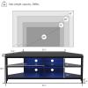 imageHasipu Corner TV Stand for 55 Inch TV Corner TV Stand with LED Lights and Power Outlet Corner Entertainment Center with 4 Open Storage Spaces and Adjustable Glass Shelves Black