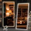 imageHasipu Full Length Mirror with Lights 56quot x 158quot LED Floor Mirror Full Body Dressing Standing Hanging Mounted Mirror for Living Room Bedroom Cloakroom Square WhiteWhite