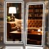 imageHasipu Full Length Mirror with Lights 67quot x 24quot LED Lighted Floor Standing Full Body Dressing Hanging Mounted Mirror Dimmable Tempered Glass Safe to Use Square BlackBlack