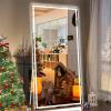 imageHasipu Full Length Mirror with Lights 67quot x 24quot LED Lighted Floor Standing Full Body Dressing Hanging Mounted Mirror Dimmable Tempered Glass Safe to Use Square BlackWhite