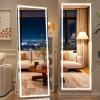 imageHasipu Full Length Mirror with Lights 67quot x 24quot LED Lighted Floor Standing Full Body Dressing Hanging Mounted Mirror Dimmable Tempered Glass Safe to Use Square BlackWhite