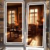 imageHasipu Full Length Mirror with Lights 67quot x 24quot LED Lighted Floor Standing Full Body Dressing Hanging Mounted Mirror Dimmable Tempered Glass Safe to Use Square BlackWhite