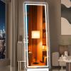 imageHasipu Full Length Mirror with Lights 67quot x 24quot LED Lighted Floor Standing Full Body Dressing Hanging Mounted Mirror Dimmable Tempered Glass Safe to Use Square BlackWhite