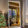 imageHasipu Full Length Mirror with Lights 67quot x 24quot LED Lighted Floor Standing Full Body Dressing Hanging Mounted Mirror Dimmable Tempered Glass Safe to Use Square BlackBlack