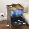 imageHasipu LED Nightstand with Charging Station for BedroomTall Smart Bedside End Table with USB and Storage DrawerBrown