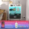 imageHasipu LED Nightstand with Charging Station for BedroomWhite Smart Bedside End Table with USB and Storage Drawer