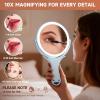imageHasipu Travel Makeup Mirror with Lights 1X10X DoubleSided Magnifying Rechargeable Beauty Mirror with 3 Color Lights ampamp Touch Control Portable 3 in 1 Vanity Mirror Tabletop Handhold Hanging BlueBlue
