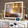 imageHasipu Vanity Mirror with Lights 12quot x 14quot LED Makeup Mirror Light up Mirror with Smart Touch 3 Color Modes and Brightness Adjustment 10X Magnifying Glass360 RotationGold