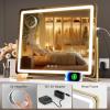 imageHasipu Vanity Mirror with Lights 12quot x 14quot LED Makeup Mirror Light up Mirror with Smart Touch 3 Color Modes and Brightness Adjustment 10X Magnifying Glass360 RotationGold