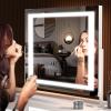 imageHasipu Vanity Mirror with Lights 242quot x 189quot LED Make up Mirror Light up Mirror with 10X Magnification and USB Charging Port Phone Holder Smart Touch 3 Colors Dimmable 360 Rotation BlackSquare White