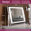 imageHasipu Vanity Mirror with Lights 242quot x 189quot LED Make up Mirror Light up Mirror with 10X Magnification and USB Charging Port Phone Holder Smart Touch 3 Colors Dimmable 360 Rotation BlackSquare White