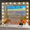 imageHasipu Vanity Mirror with Lights 32quot x 24quot Makeup Mirror Light up Mirror with 14 Dimmable LED Lights and 10X Magnification 3 Colors Modes Touch Control USB Charging Port White RoundRound White