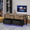 imageLift Top Coffee Table with Storage for Living Room LED Furniture 394quotModern Square Center Tables with USB Charging Port and LED Lights Brown