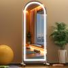 imageHasipu 67quot x 40quot Arched LED Rolling Gym Mirror with Wheels Dimmable Lighted Body Mirror with 3 Color Temperatures ampamp Adjustable Brightness for Bedroom Yoga Studio ampamp Home GymWhite  Led