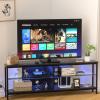 imageHasipu Corner TV Stand for 55 Inch TV Corner TV Stand with LED Lights and Power Outlet Corner Entertainment Center with 4 Open Storage Spaces and Adjustable Glass Shelves Black