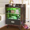 imageHasipu LED Nightstand with Charging Station for BedroomTall Smart Bedside End Table with USB and Storage DrawerBrown