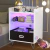 imageHasipu LED Nightstand with Charging Station for BedroomWhite Smart Bedside End Table with USB and Storage Drawer