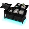 imageHasipu Lift Top Coffee Table with Storage for Living Room LED Furniture 394quotModern Square Center Tables with USB Charging Port Black