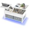 imageHasipu Lift Top Coffee Table with Storage for Living Room LED Furniture 394quotModern Square Center Tables with USB Charging Port White